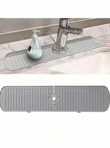 1pc Silicone Kitchen Sink Tray With Drainage Spout, Kitchen Faucet Sink Splash Guard, Silicone Faucet Water Catcher Mat, Sink Draining Pad Behind Faucet, Rubber Drying Mat, For Kitchen & Bathroom Countertop Protect, Kitchen Supplies, Bathroom Accessories, Kitchen Organizer, Household Kitchen & Bathroom Accessory ﻿,Gift For My Mother,Silicone Mat,Mother's Day,Household Items,Kitchen Gadgets - Multicolor - View 4