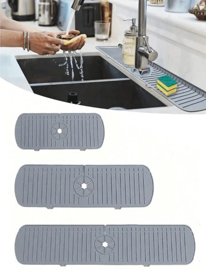 1 pieza Bandeja de silicona con vertedero para fregadero de cocina, protector contra salpicaduras de grifos de cocina, tapete de silicona para atrapar agua del grifo, almohadilla de drenaje detrás del grifo, alfombra de goma para secar, para proteger encimeras de cocina y baño, utensilios de cocina, accesorios de baño, organizador de cocina, accesorios para el hogar, regalo para mi madre, tapete de silicona, día de la madre, artículos del hogar, utensilios de cocina