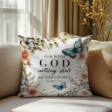 1pc Minimalist Inspirational Bible Quote Throw Pillow Cover, Single-Sided Soft Peach Velvet Material, 45*45cm/18*18inch, Suitable For Modern Fabric Sofa, Interior Decor, Party Decoration, Gift Giving - Multicolor - View 6
