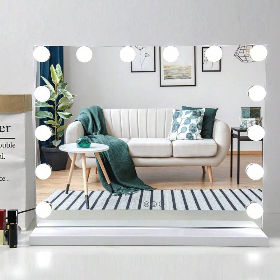 Large 50cm Makeup Table Mirror Vanity Lights Mirror Dimmable 3 Colors - White - View 1