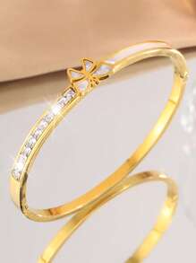 1 件轻奢优雅不锈钢贝壳锆石手链经典款式适合日常佩戴斋月礼物