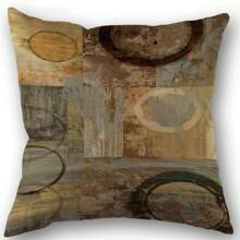 Brown Teal Geometric Print Linen Throw Pillowcases Boom Single Printed Pillow Cover For Living Room Bedroom Couch Sofa Size 45X45cm One Side