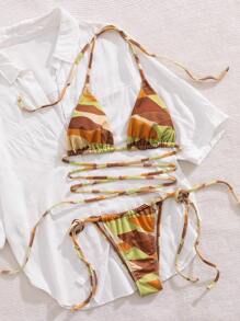 Random Print Sexy Bikini Swimwear, Summer Beach Holiday Two Pieces Swimwear