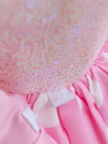 小女孩亮片蝴蝶结薄纱盖袖波尔卡圆点派对礼服，优雅公主裙，适合女孩生日派对、婚礼、花童、舞会、庆典、节日 - 粉色 - 查看 7