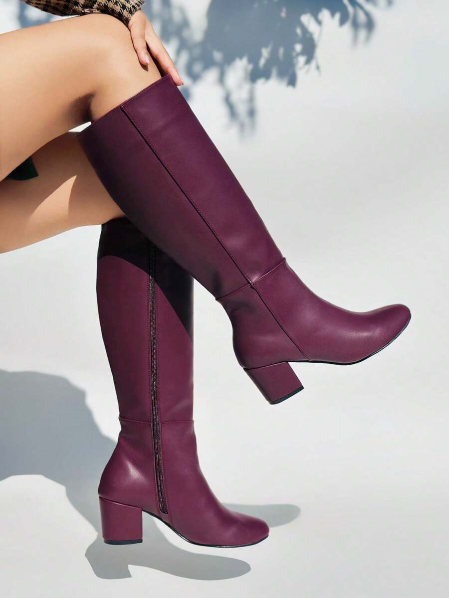 Botas para dama Tacón bajo Clásicas Formales - Vino - Ver 1