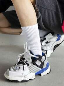 4 Pairs Men's Solid White Mid-Calf Socks, Spring/Summer/Autumn New Arrival - White - View 3