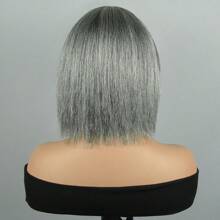 Mixed Gray Human Hair Bob Wigs With Bangs Full Machine Made Wigs For Woman Grey Pixie Cut Human Hair Wigs Pixie Cut Wigs With Bangs