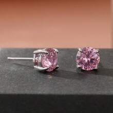 1 Pair Fashionable Pink Synthetic Zirconia Earrings, Versatile Daily & Party Jewelry For Girls, Delicate Gift For Festivals And Birthdays