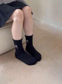 4 pares de calcetines cortos con volantes y lazos de lunares para niñas, estilo primavera