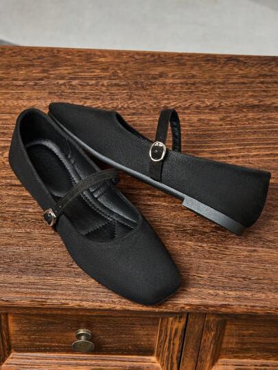 Damskie czarne buty wsuwane z kwadratowym noskiem, codzienne uniwersalne płaskie buty do biura na zewnątrz, wiosna i jesień, eleganckie baletki