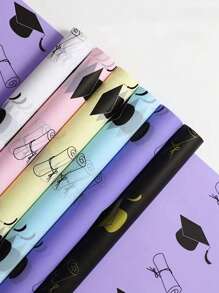 10 piezas/5 piezas de papel celofán para regalos de graduación, estilo coreano, papel semi-transparente y resistente al agua con diseño de flores de rosa, ideal para envoltura de regalos - Multicolor - Ver 11