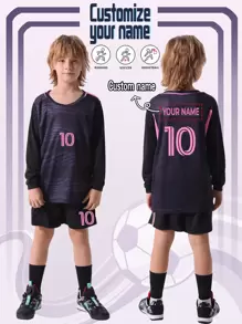 [Niestandardowe] 2 szt. Messi Style Casual Sports Quick-Dry Long Sleeve Dres #10, odpowiedni do piłki nożnej, treningu, codziennego noszenia, spersonalizowane imię, wielofunkcyjny, szybkoschnący, ozdobny, list, stylowy, schludny, miękki, nowoczesny, kolorowy, słodki, uroczy, swobodny, niestandardowy, spersonalizowany, wyjątkowy, spersonalizowany, prezenty dla dziecka, idealne prezenty dla niego, idealne prezenty dla niej, syn, córka