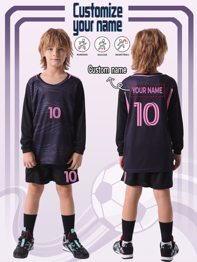 [Niestandardowe] 2 szt. Messi Style Casual Sports Quick-Dry Long Sleeve Dres #10, odpowiedni do piłki nożnej, treningu, codziennego noszenia, spersonalizowane imię, wielofunkcyjny, szybkoschnący, ozdobny, list, stylowy, schludny, miękki, nowoczesny, kolorowy, słodki, uroczy, swobodny, niestandardowy, spersonalizowany, wyjątkowy, spersonalizowany, prezenty dla dziecka, idealne prezenty dla niego, idealne prezenty dla niej, syn, córka