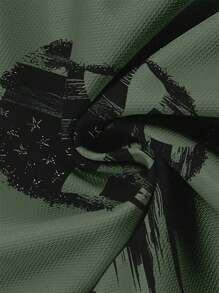 Herren lässiges Crew-Neck T-Shirt, Polyester Strickstoff mit leichter Dehnung, Regular Fit, mit 3D Totenkopf-Aufdruck, patriotische Schulterstreifen, für neuartige Grafik-T-Shirts