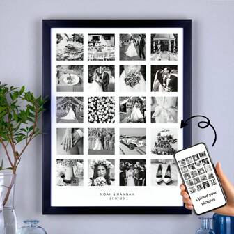 1 pezzo personalizzato Stampa per matrimonio con 20 foto, opera d'arte su tela personalizzata per anniversario, collage fotografico personalizzato per San Valentino, stampa per il nostro anniversario, anniversario speciale, stampa per coppia, poster collage di ricordi, con cornice opzionale