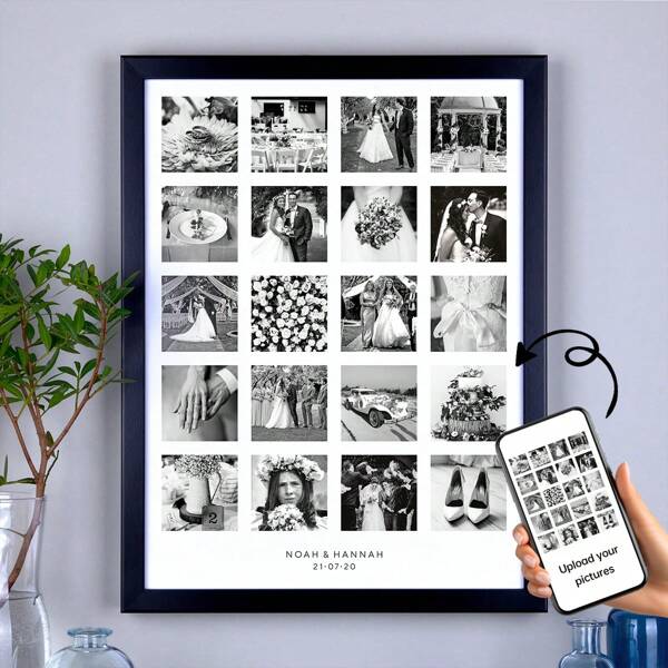 1PC Personalised Twenty Photos Wedding Print, Personalized Anniversary Canvas Wall Art, Custom Valentines Photo Collage, Our Anniversary Print, Special Anniversary, Couples Print, Memories Collage Posters, Optional Frame