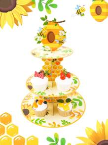 1set, Honeybee Cake Tray Cake Stand, Honeybee Birthday Party Cake Decorating Supplies Cake Plates, Wedding Cake Decoration Containers, Kitchen DIY Cake Cooking Decorations, Babe Shower Decoration Multi-Tier Cake Display Racks, Food Trays, Birthday Gifts Party Favors, Disposable Food Containers Cupcake Decorations