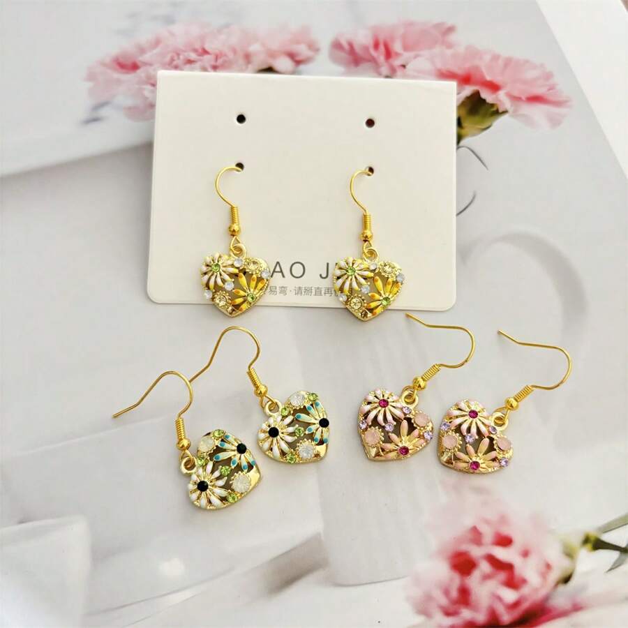 1 pieza Pendientes colgantes con forma de corazón y flor hueca, joyería de la serie del amor