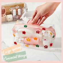 3 piezas Bolsa de maquillaje floral linda e impermeable, estuche de tocador floral refrescante de verano para organización de cosméticos, almacenamiento de útiles escolares, accesorios de baño, bolsa con cremallera con estampado de margaritas, organizador de baño de viaje portátil para mujeres