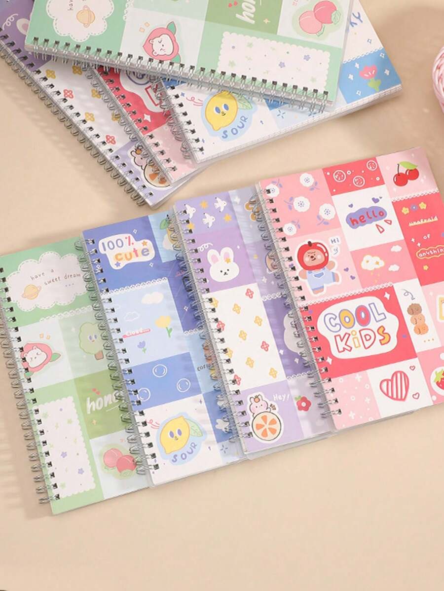 1 件装卡通格子印花线圈笔记本创意加厚A5书写、工作、记事本颜色随机