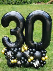 1 个 32/40 英寸巨型金属数字铝箔气球，黑色聚酯薄膜数字气球，适合生日、周年纪念、婚礼派对装饰，男女皆宜 - 黑色 - 查看 5