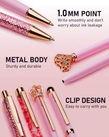 8Pcs Ballpoint Pens Set Metal Crystal Rhinestone Pen Glitter Pen For Journaling Purple Pens Bling In Black & Blue Ink Pretty Cute Pens Fancy Pens Gifts For Women Wedding School Office Desk Back To School