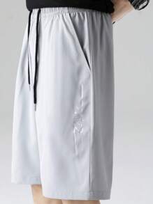 1st Heren Brief Print Trekkoord Taille Shorts, Losse Pasvorm Lichtgewicht Ademend Voor Buiten Hardlopen, Hiken, Reizen, Casual Kleding