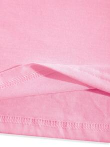 Camiseta de punto de manga corta con estampado de conejito de Pascua y pollito, talla grande, de color rosa, de verano, de estilo casual y elástica - Rosa - Ver 5