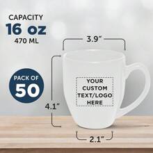 Custom Large Coffee Cups 16 Oz. Set Of 50, Personalized Bulk Pack - Perfect For Tea, Espresso, Cappuccino, Hot Cocoa - White - Nhiều màu - Xem 5