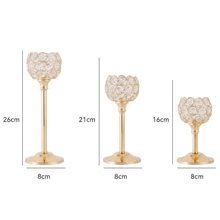 Juego de 3 portavelas de cristal mini europeos, adorno metálico creativo, suministros para la decoración de la cena a la luz de las velas en bodas y hogar