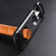 Portable Cigar Scissors, Cuban Cigar Cutter With Dual Stainless Steel Blades, Cigar Punch Tool - Black - View 3