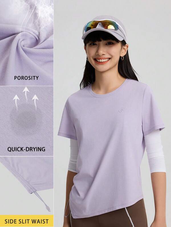 TECTOP Women's Spring/Summer Breathable Quick Dry Short Sleeve T-Shirt Side Waist Outdoor Sports Yoga Running Workout