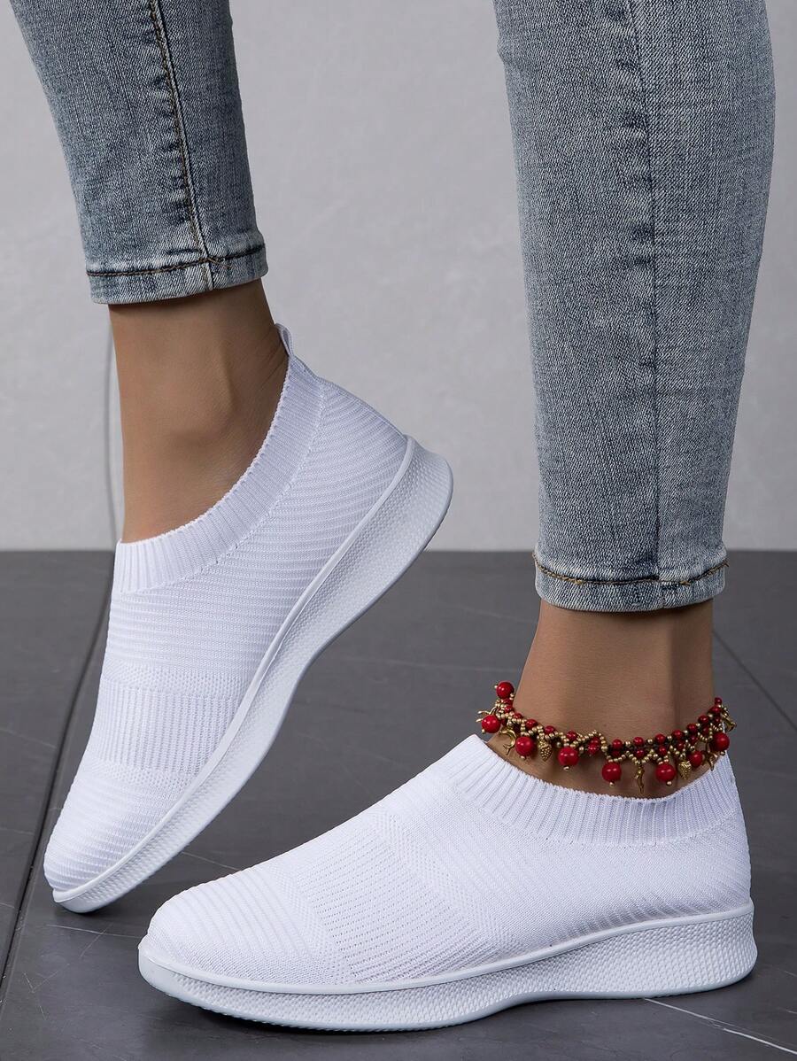 女士透气休闲步行鞋，时尚 Comfordata 弹性厚底运动鞋 - 白色 - 查看 1