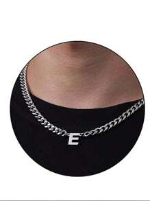 1pc Stainless Steel 26 Letter Fashion Pendant Necklace, Suitable For Daily Wear, Gift For Boyfriend/Girlfriend, Couples