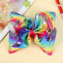 1 件女孩可爱独角兽彩虹纯色罗纹 6.5 英寸大蝴蝶结发夹，日常佩戴 - 彩色 - 查看 15