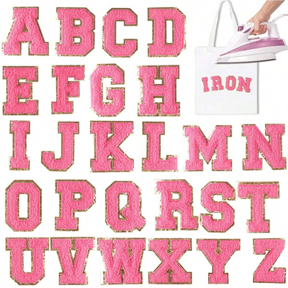 8cm/3.15in Iron On Patches Letters 26pcs A-Z Alphabet Patches Animal Shaped DIY Motif Iron On Or Sew On Patches Appliques For Jeans Jackets Backpacks(Large Rose Red)