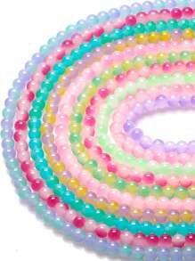 1 Box 8mm Random Color Crackle Crystal Glass Beads For Jewelry Making - Includes Glass Beads, Crystal Cord, Scissors, Spacers