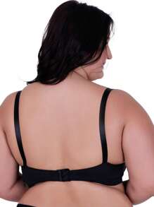 Reinforced Lace Bra With Padded Cups, Plus Size Support Bra - Black - View 2