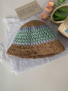 1 件女士手工编织镂空草帽，夏季防晒海滩度假遮阳帽，透气渔夫帽，修饰脸型 - 草編漁夫帽 - 查看 17
