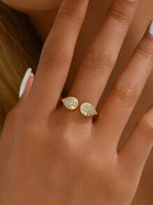 1 pieza Anillo de mujer elegante y de lujo con baño de oro y diseño de gota de agua, ideal para uso diario, Día de San Valentín, boda y otras ocasiones