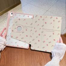 1 pieza, Funda protectora para Tablet Apple Pro 2024 de 13 pulgadas/5ta/6ta/7ta generación o Pro de 11 pulgadas 1ra, 2da generación/Air6 2024 4ta, 5ta generación/8va, 9na generación/10ma generación con ranura para bolígrafo y rotación de 720°, de piel de PU con patrón de pequeñas flores rosas, panel trasero de acrílico rígido y diseño de borde de silicona suave, con función de activación/suspensión automática, a prueba de caídas y golpes, ideal como regalo del Día de San Valentín (por favor lea las instrucciones antes de realizar el pedido)