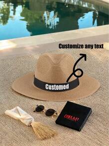 1PC Of Customized Straw Hat For Men And Women During Summer Travel, With Customized Names, Personalized Straw Hats With Names, Customizable Straw Hats, Customized Valentine's Day Gifts, Unisex, Men And Women's Style Straw Hats, Customized Straw Hats For Beach Travel That Can Be Worn For Shade,Durable,Colorful,Cute,Adorable,Funny,Y2K,Stylish,Casual,Cuties,Custom,Personalized,Unique,Customized,Ideal Gifts For Him,Ideal Gifts For Her,Her,Girlfriend,Friends,Children
