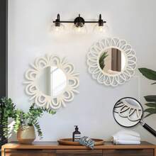 1/2pcs Charming Vintage Round Wall Decor Mirrors, Sunflower Shaped Wooden Framed Hanging Mirror For Living Room, Bedroom, Dining Room, Bathroom, Unique Decorative Mirror, Size 22.5cm/8.6inch, Special Birthday, Holiday, Graduation Gift