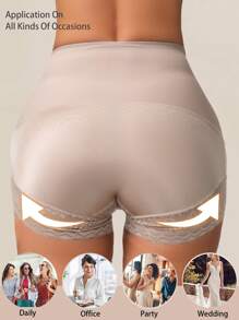 2 条装高腰内裤女式蕾丝束腰紧身平腹内裤收腹内衣腹部控制塑身衣减肥塑身三角裤 - 杏色 - 查看 9