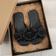 女士柔软加垫 EVA 蝴蝶结拖鞋，舒适可爱防滑百搭户外 - 黑色 - 查看 6