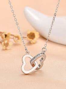 优雅的双心形设计项链适合日常佩戴、约会、婚礼、情人节配饰、时尚女士珠宝礼物，适合所有季节 - 愛心 - 查看 1