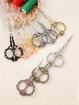 4.7" Petal-Shaped Vintage Sewing Scissors, Sharp Fabric Shears For Crafts, Arts, Yarn, DIY Tools, Eyebrow, Nose Hair & Beard Trimming, Stainless Steel