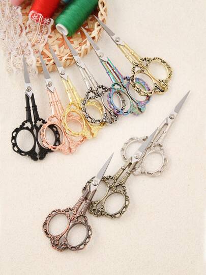 4.7" Petal-Shaped Vintage Sewing Scissors, Sharp Fabric Shears For Crafts, Arts, Yarn, DIY Tools, Eyebrow, Nose Hair & Beard Trimming, Stainless Steel