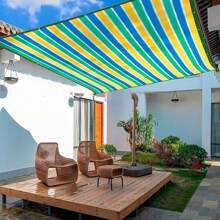 1 Stück Farbiges gestreiftes atmungsaktives Sonnenschutz-Netz - Plastik Outdoor-Beschattungsgewebe für Terrasse, Picknick, Carport, Garten, Balkon und Korridor Kühlendes Sonnensegel - Verschiedenfarbig - Übersicht 3