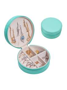 1pc Portable Jewelry Case Small Jewelry Boxes For Women Simple Home Jewelry Organizer Travel Organizer Fine Mini Storage Box For Earrings Travel Jewelry Zipper Case For Earrings Rings Necklaces Bracelets Portable Makeup Bag School Supplies Travel Essentials Ladies Dorm - Zipper Round - View 14